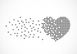 Pixel heart, isolated dotted graphic element