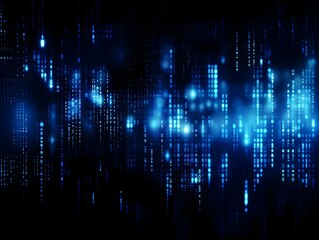 Elegant Blue Digital Data Stream Flowing Through Futuristic Binary Code Matrix Visualization of Cyber Technology and Coding Background