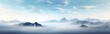 Foggy landscape environment with mountain ranges at a distance, AI-generated.