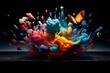 AI generated illustration of vibrant color splashes on a dark background