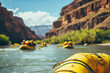 River Rafting Adventure in a Picturesque Nature Landscape - river rafting, water sports, shallow depth of field.