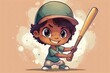 Little Kid Boy Holding Baseball Bat and Wearing a Cap and Uniform and Feeling Happy