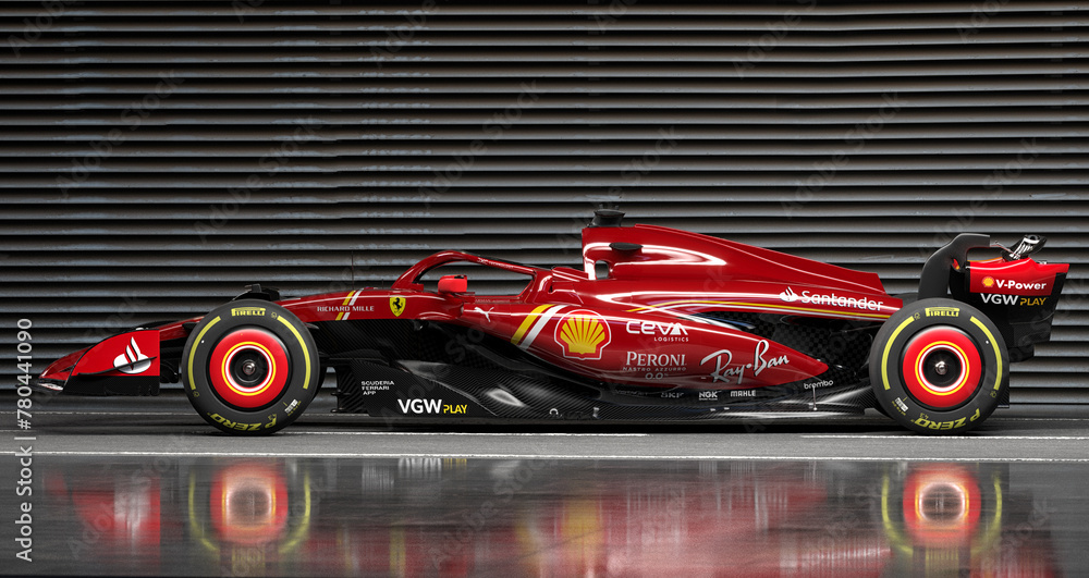 Ferrari SF-24 F1 2024 Formula One car in photo studio. Stock Photo