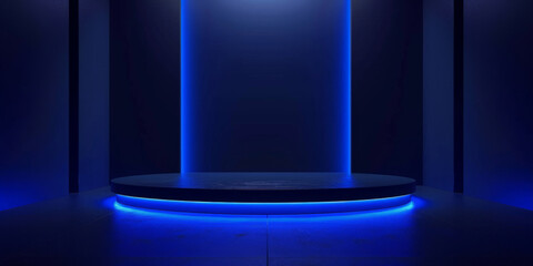 Wall Mural - empty blue room, Dark blue display  product background, blue background, abstract wall studio room, 