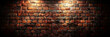 dark brick wall background with spotlight, Rustic brick wall, copy space, banner, 