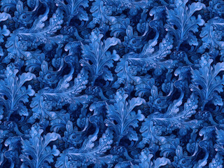 Sticker - AI generated illustration of Acanthus pattern background in shades of indigo