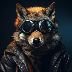 Wall Mural - Portrait of a wolf wearing sunglasses, wearing a cool outfit.