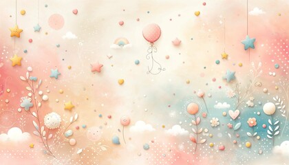 Wall Mural - Playful Watercolor Dreamscape for Children - AI Generated Digital Art