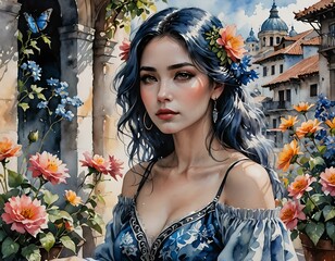 Wall Mural - portrait of a woman in the garden