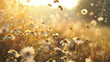 Bees Flying Over Daisy Field in Summer Sunlight