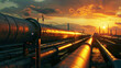Industrial Oil Pipelines at Sunset in Oil Refinery