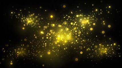 Wall Mural - AI generated illustration of a yellow sparkles collection on black background