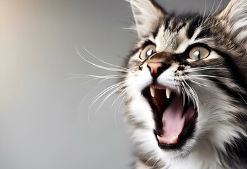 Poster - AI generated illustration of a tabby cat with an open mouth