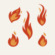 A set of different kinds of fire. Various shape flame design. Retro style. Vector illustration