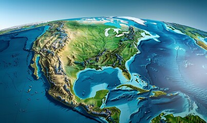 Wall Mural - geography and topography of the USA through a detailed physical map, showcasing Earth's landforms in a 3D illustration