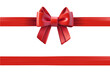 Red ribbon with a bow on the top of gift box. Design template. 3d vector illustration