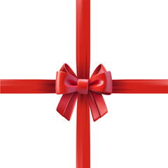 Aufkleber - Red ribbon with a bow on the top of square gift box. Design template. 3d vector illustration