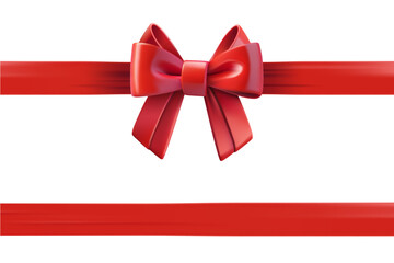 Aufkleber - Red ribbon with a bow on the top of gift box. Design template. 3d vector illustration