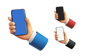 Aufkleber - Man holding smartphone in a hand. 3d vector clipart