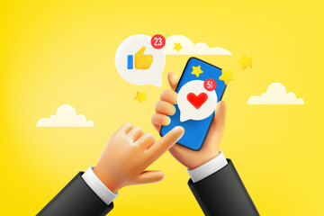 Poster - Hand holding modern smartphone. Social media respect concept