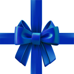 Aufkleber - Blue ribbon with a bow on the top of square gift box. Design template. 3d vector illustration