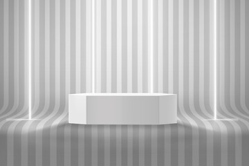 Aufkleber - Empty room with podium and neon lamps and stripes on the floor. 3d style vector illustration