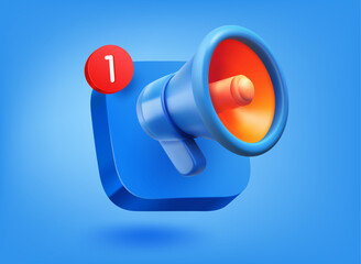 Fototapete - Announcement app concept. 3d vector mobile application icon with notification