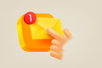 Aufkleber - Hand pressing button with new message. 3d vector illustration