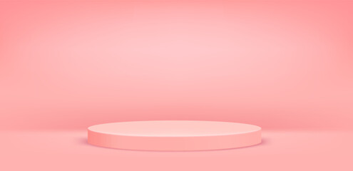 Aufkleber - Empty room with circle podium. 3d vector product mockup