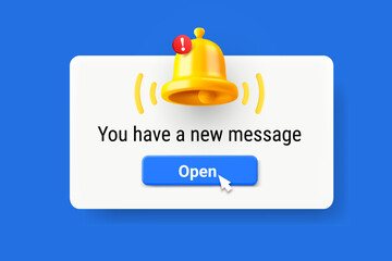 Aufkleber - New message concept. Notification bell with exclamation point. Vector 3d illustration