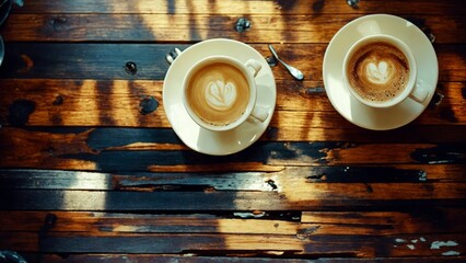 Canvas Print - coffee cup on wooden table