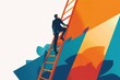 professional success man climbing ladder to success on top of ladder vector illustration