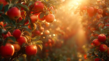 Wall Mural - Fruit trees in an orchard in sunlight in autumn 