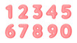3D numbers plastic pink from 0 to 9. Vector illustration