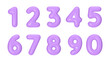 3D numbers plastic violet from 0 to 9. Vector illustration