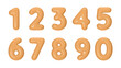 3D numbers plastic beige from 0 to 9. Vector illustration