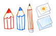 Felt pen vector illustrations collection of child drawings of pencils and paper