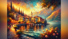 Capture The Serene Of Bellagio, Italy, Basking In The Golden Light Of Late Afternoon In Autumn