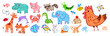 Felt pen vector colorful child drawings style illustration set of cute animals