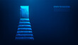 business step to door success low poly wireframe on blue background. stair to goal. strategy working target. vector illustration fantastic design.