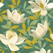 Hand painted seamless floral pattern with magnolia flowers