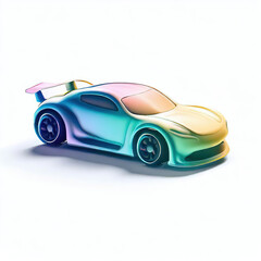 Wall Mural -  a classic sport car with bright colors on a white background. shiny automobile with rainbow colors. 3d illustration made with generative AI technology
