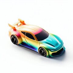 Wall Mural -  a classic sport car with bright colors on a white background. shiny automobile with rainbow colors. 3d illustration made with generative AI technology
