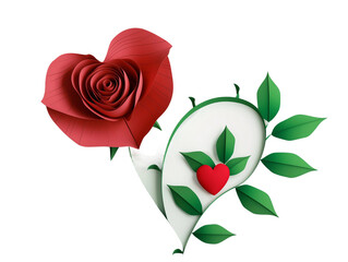 Wall Mural - A red rose is surrounded by green leaves and a heart