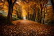 A rural path, where every step is cushioned by a carpet of fallen leaves.