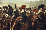 Fototapeta Kosmos - Spartan hoplites in a post-apocalyptic wasteland, their phalanx formation an unbreakable shield agai