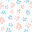 The pink and baby blue flowers pattern on on white background, seamless pattern, is repeatable
