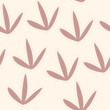 The pink pastel leaves on on beige background, seamless pattern, is repeatable