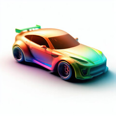 Wall Mural -  a classic sport car with bright colors on a white background. shiny automobile with rainbow colors. 3d illustration made with generative AI technology
