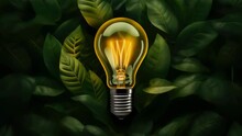 A Light Bulb Is Lit Up In A Green Leafy Background